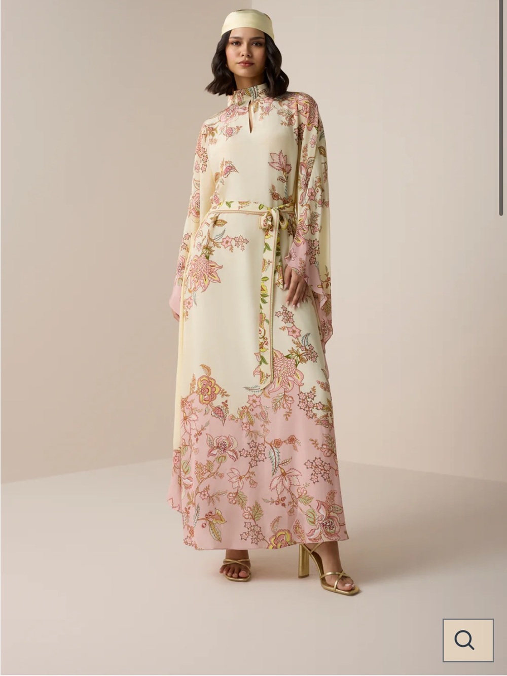 Hemant and Nandita Cream and Pink Floral Maxi Dress
